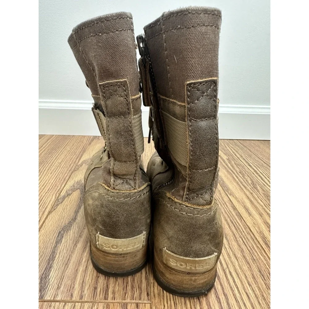 Sorel Women's Major Carly Ankle Boots Size 6.5‎ Brown Leather Biker Distressed